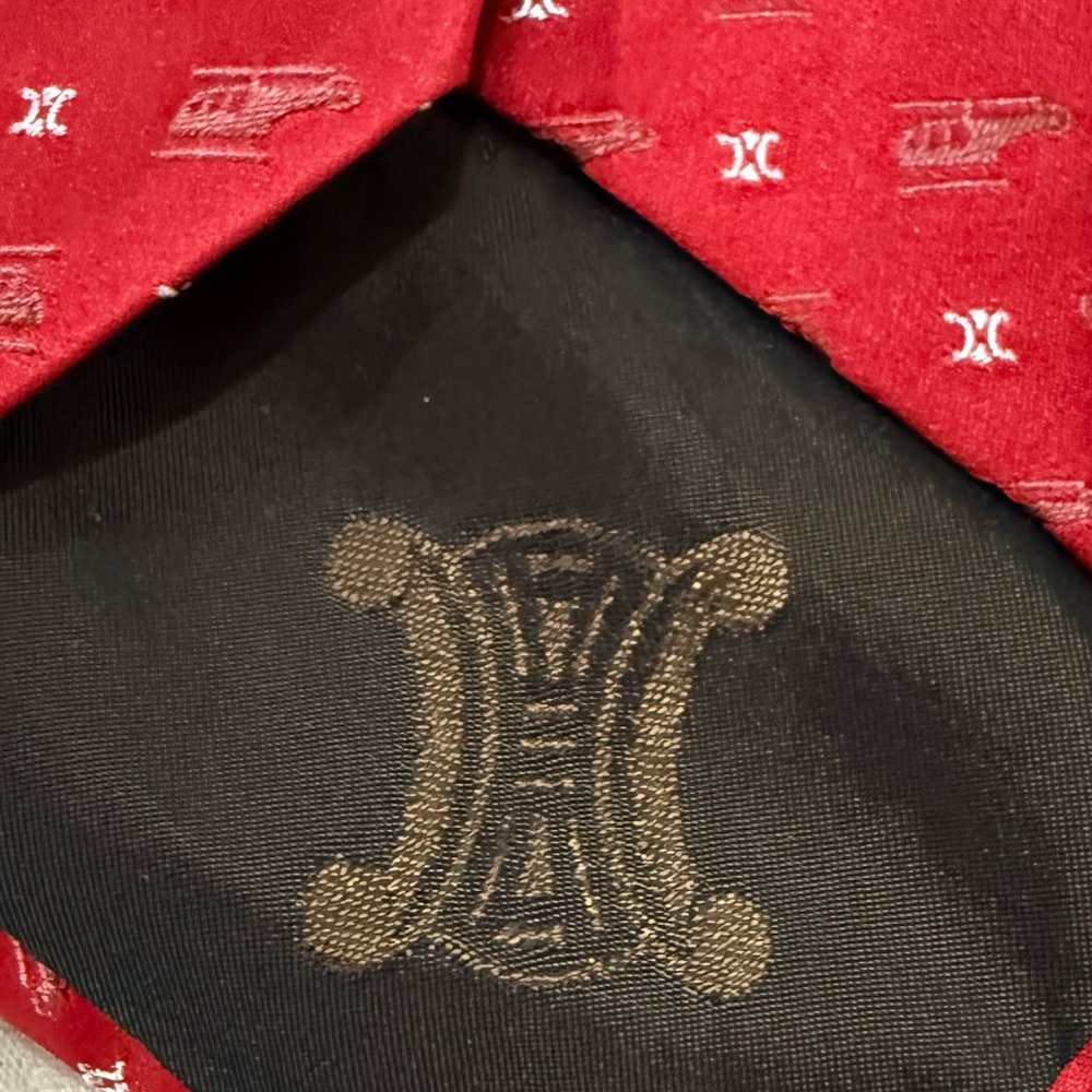 Authentic Celine Red Patterned Tie - Picture 6 of 6